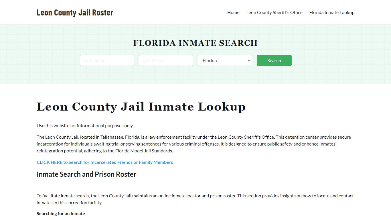 Leon County Jail Roster Lookup, FL, Inmate Search